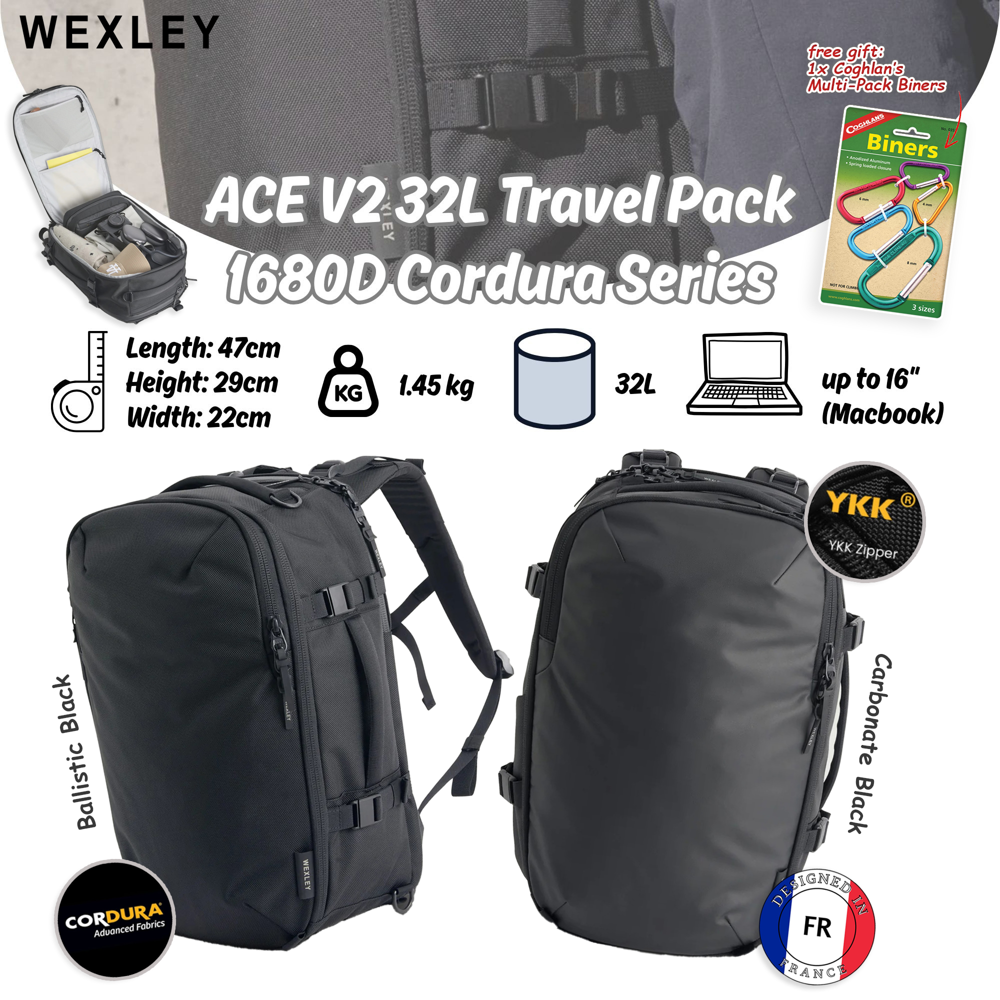 WEXLEY ACE V2 32L Travel Pack 1680D Cordura Series | Travel Backpack | Laptop Backpack