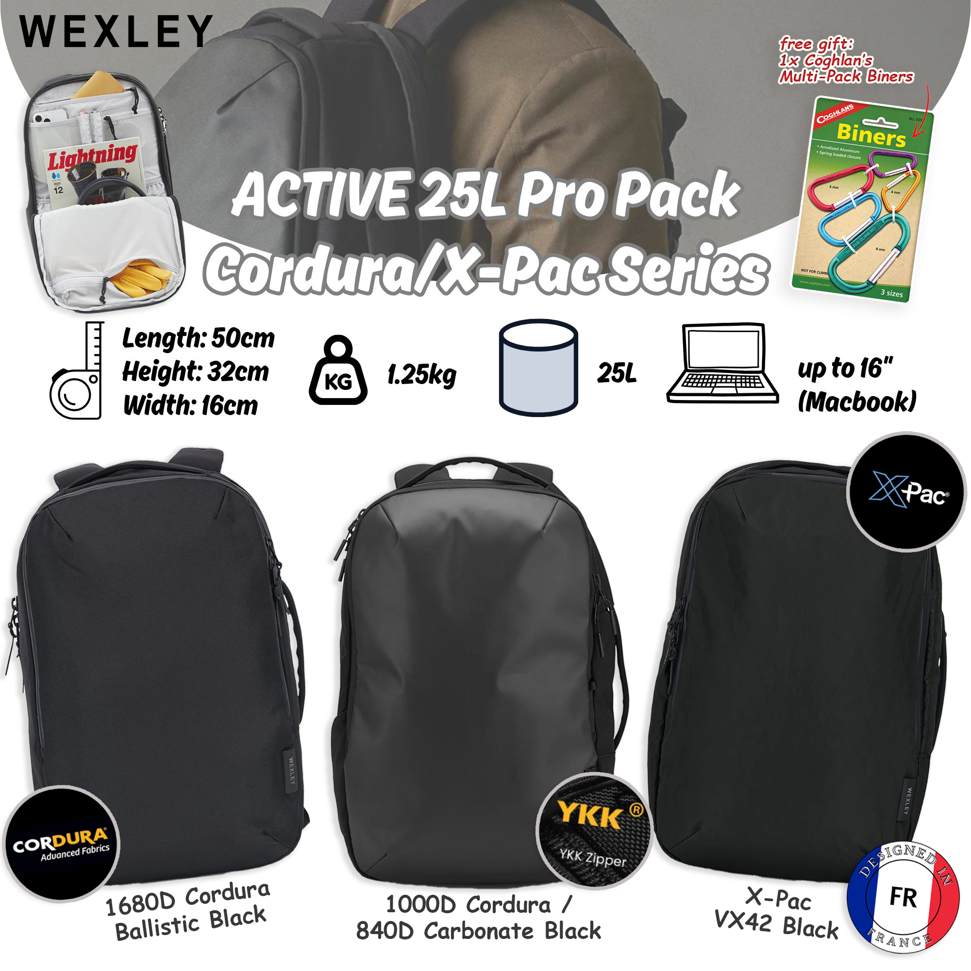 WEXLEY ACTIVE 25L Pro Pack Cordura/X-Pac Series | Travel Backpack | Laptop Backpack