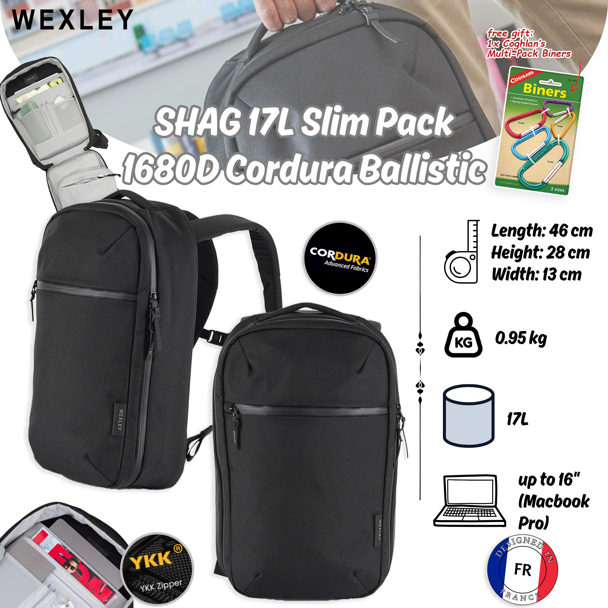 WEXLEY SHAG 17L Slim Pack 1680D Cordura Ballistic | Travel Backpack | Laptop Backpack