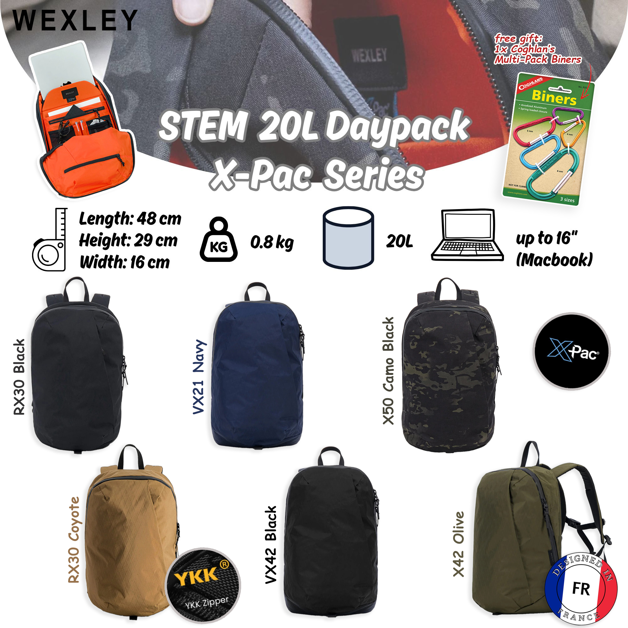WEXLEY STEM 20L Daypack X-Pac Series | Travel Backpack | Laptop Backpack
