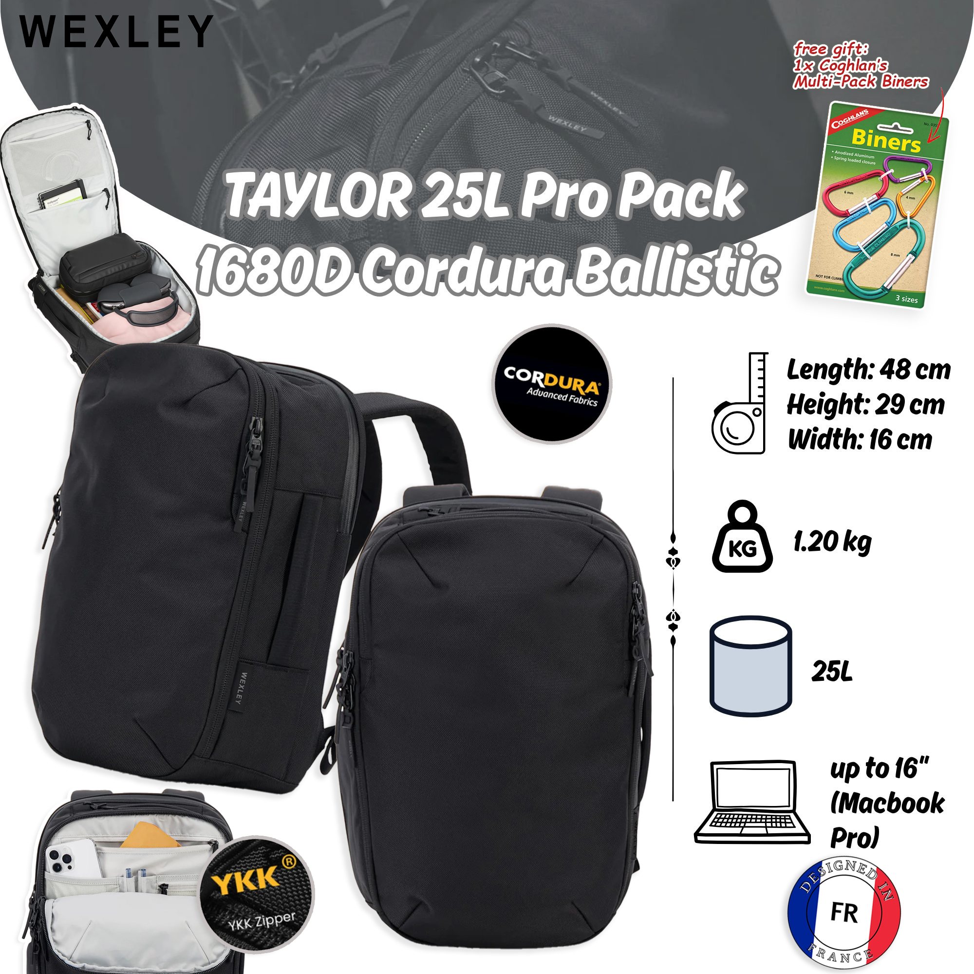WEXLEY TAYLOR 25L Pro Pack 1680D Cordura Ballistic | Travel Backpack | Laptop Backpack