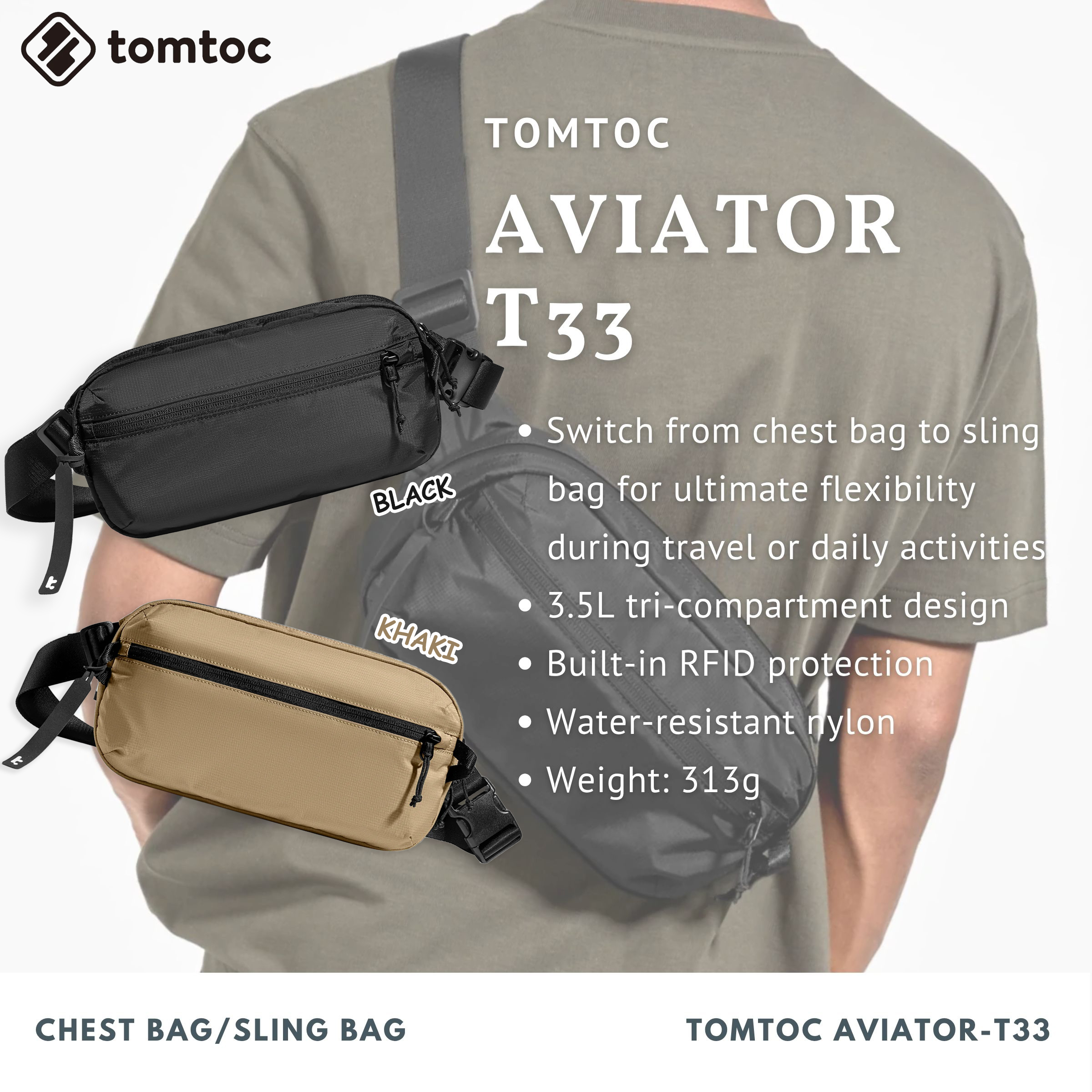 Tomtoc Aviator-T33 Chest Bag | Chest Bag | Crossbody Bag