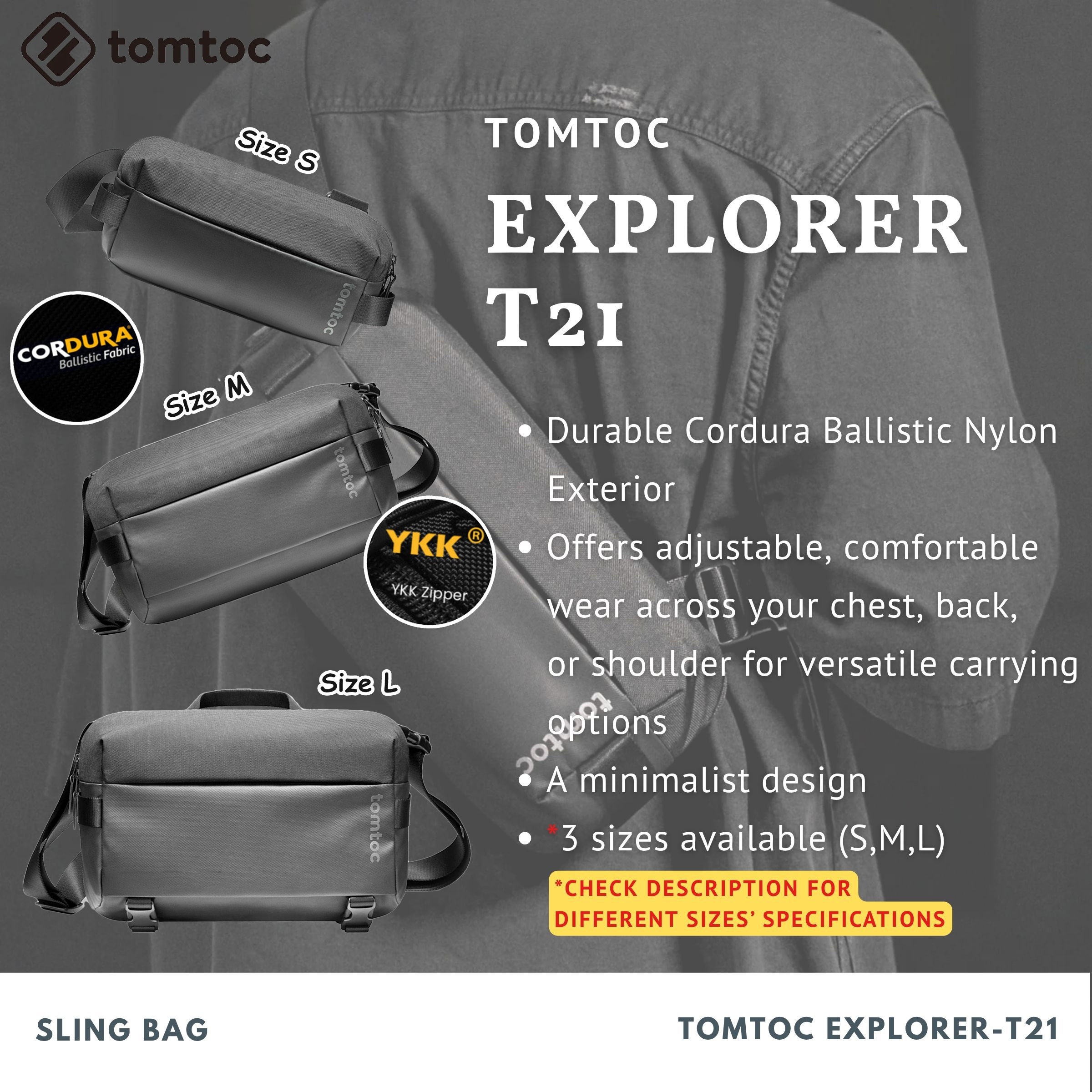 Tomtoc Explorer-T21 Sling Bag | Chest Bag | Crossbody Bag