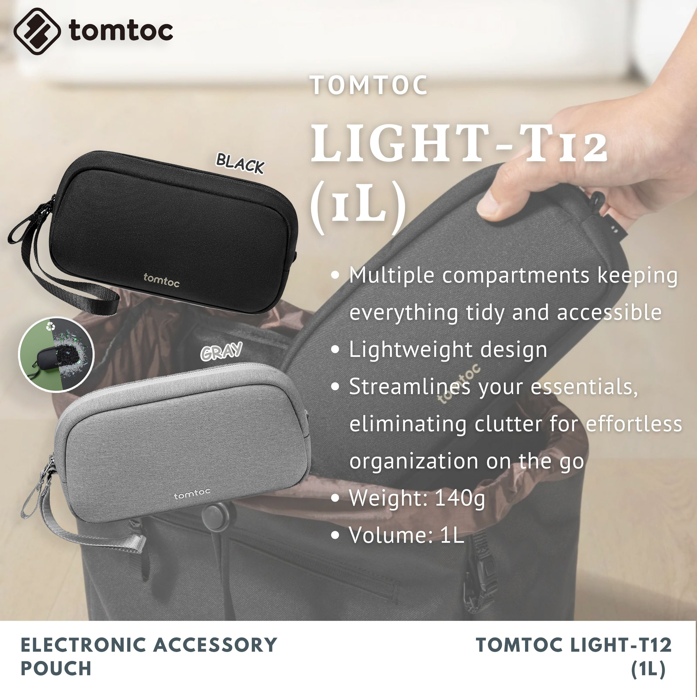Tomtoc Light-T12 Electronic Accessory Pouch 1L | Pouch