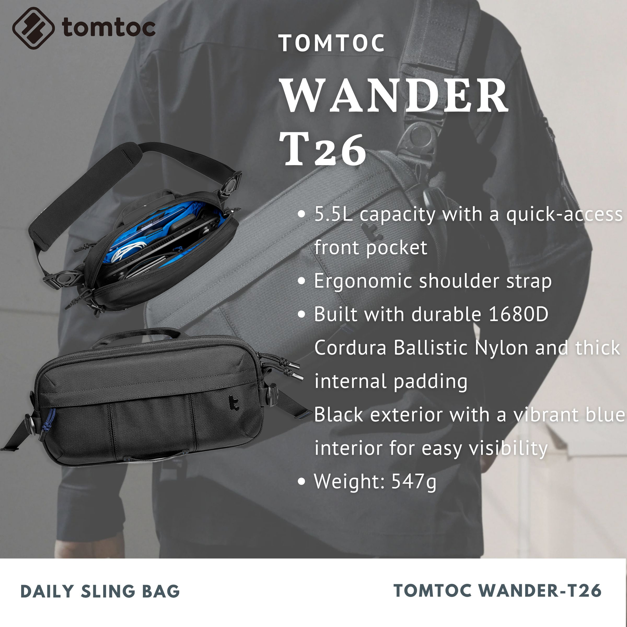 Tomtoc Wander-T26 Daily Sling Bag | 5.5L
