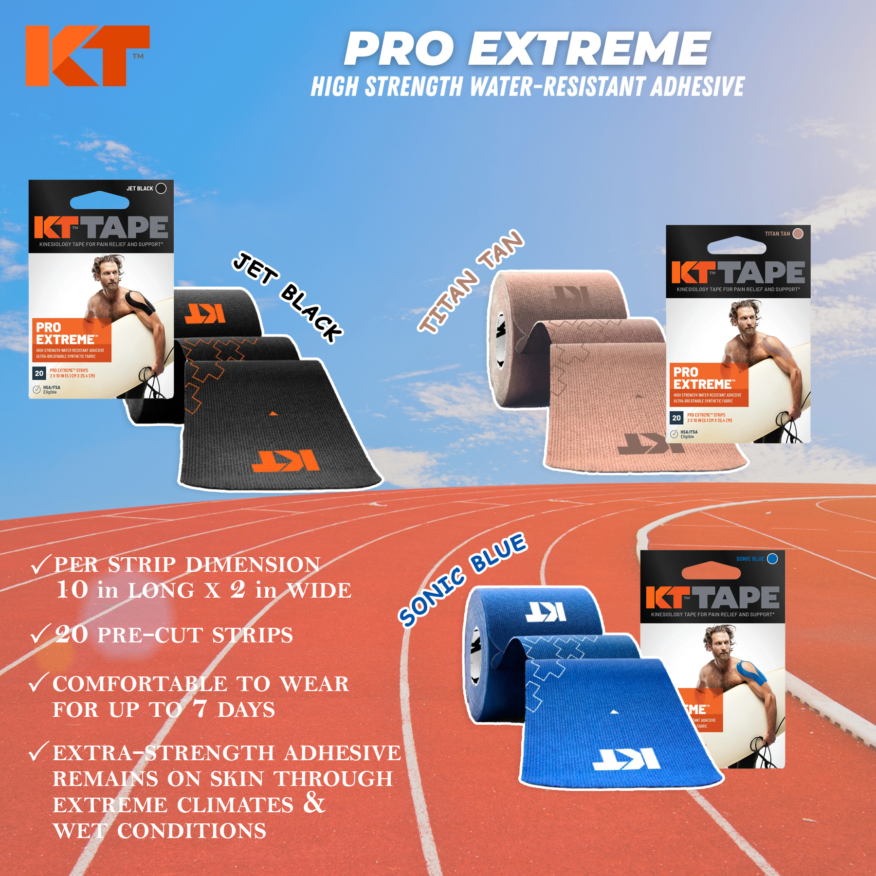 KT TAPE Pro Extreme- 20 Pre-Cut Strips