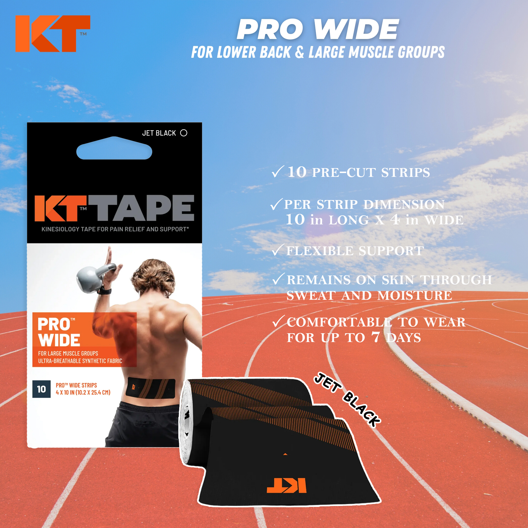 KT TAPE Pro Wide - 10 Pre-Cut Strips