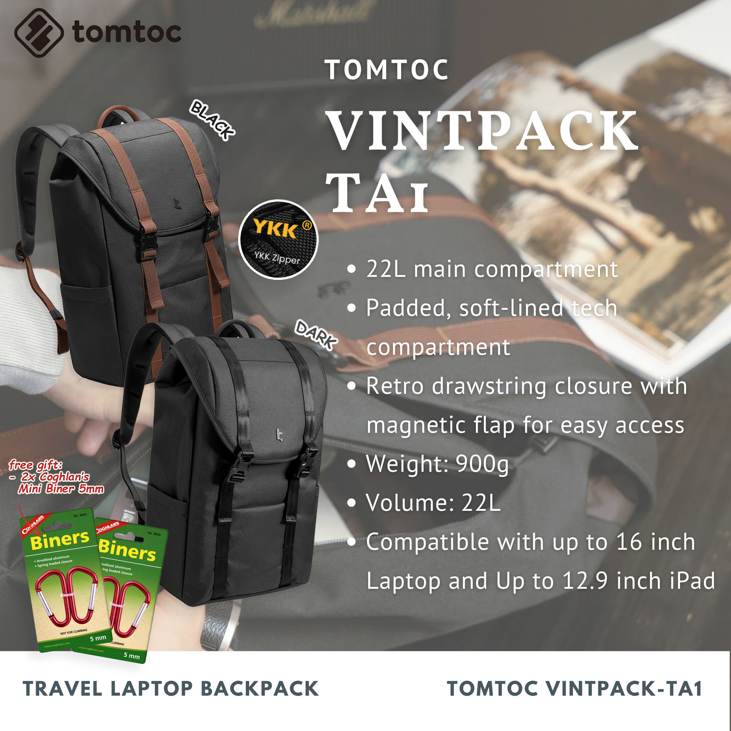 Tomtoc VintPack-TA1 Laptop Backpack | Laptop Bag