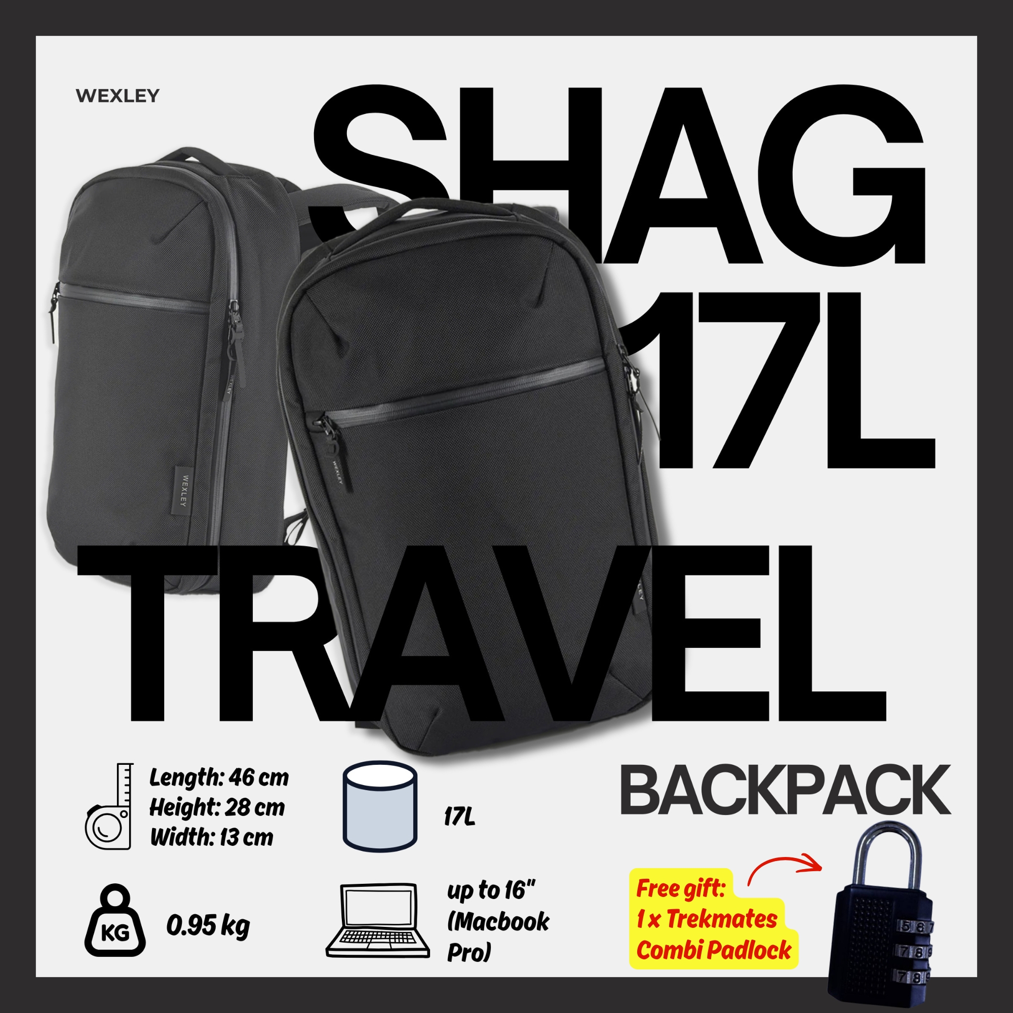 WEXLEY SHAG 17L Slim Pack 1680D Cordura Ballistic | Travel Backpack | Laptop Backpack