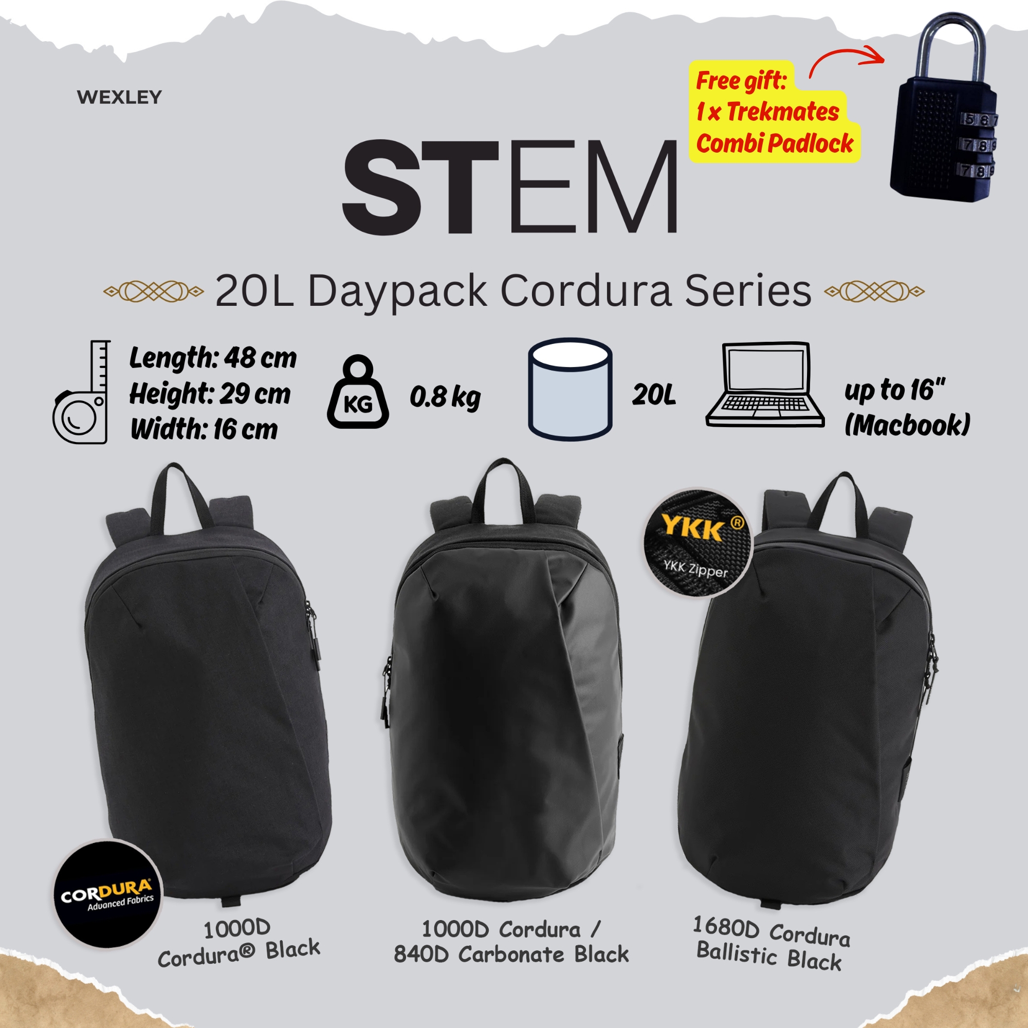 WEXLEY STEM 20L Daypack Cordura Series | Travel Backpack | Laptop Backpack