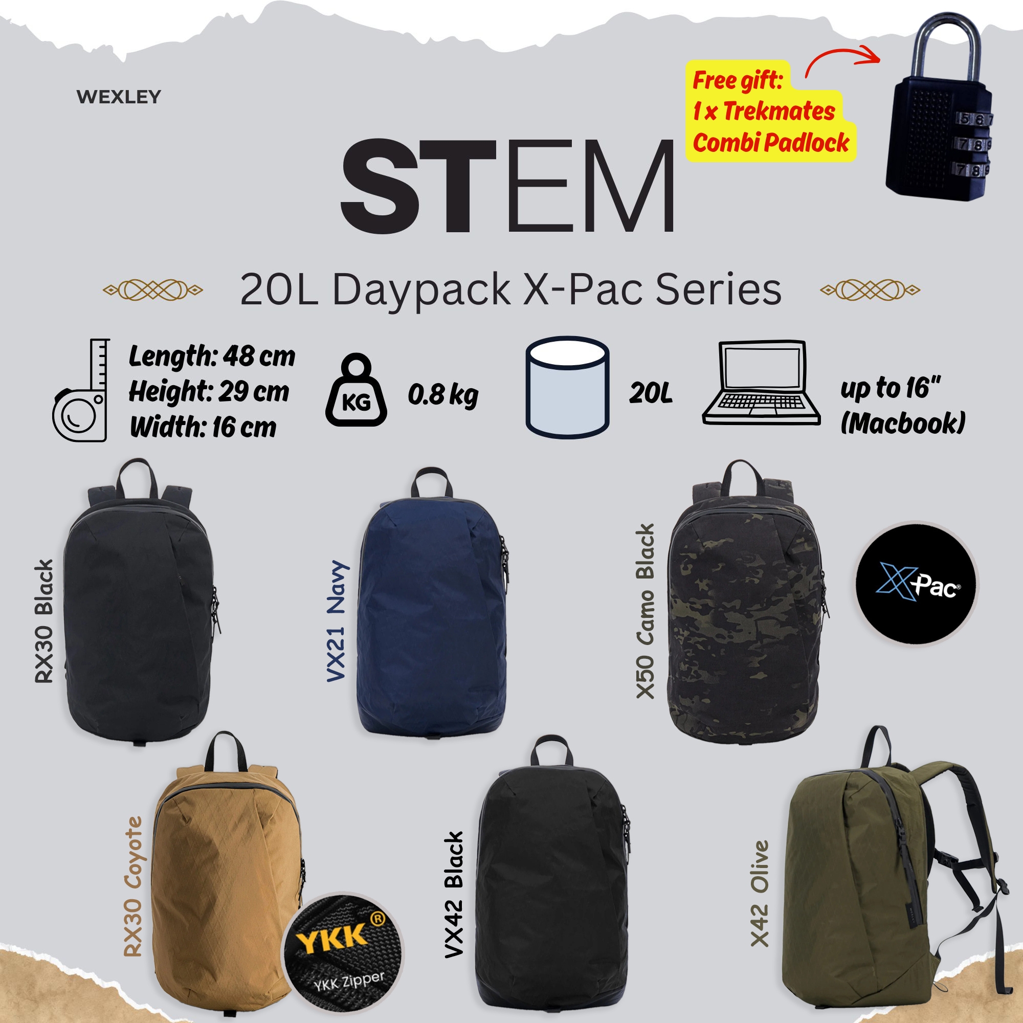 WEXLEY STEM 20L Daypack X-Pac Series | Travel Backpack | Laptop Backpack